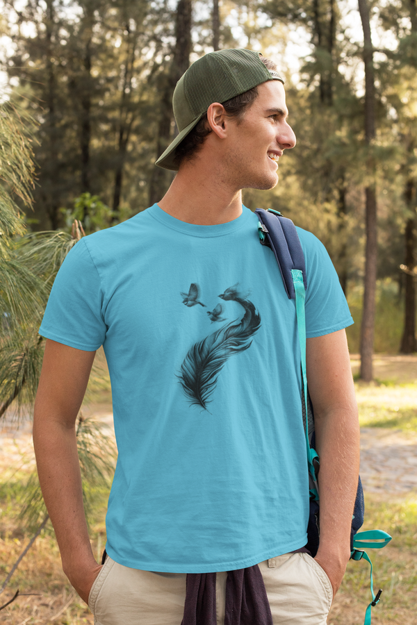 Feather With Birds Printed T-Shirt For Men - WowWaves