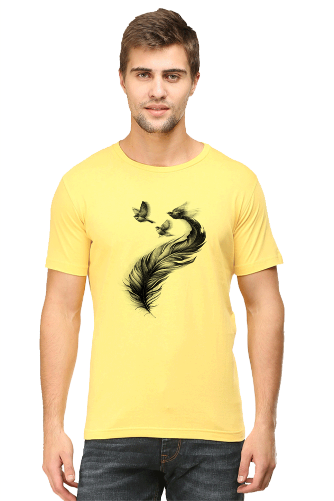 Feather With Birds Printed T-Shirt For Men - WowWaves - 8