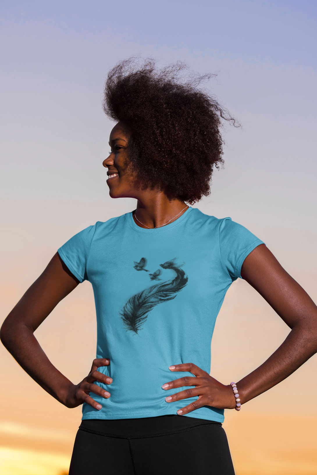 Feather With Birds Printed T-Shirt For Women - WowWaves - 2