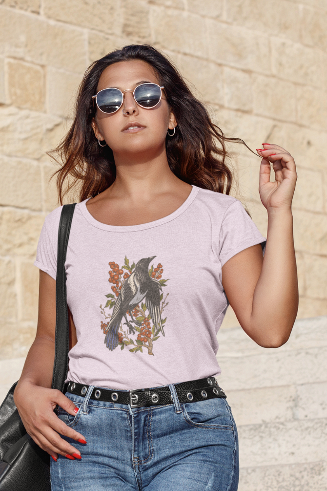 Feathered Harvest Printed Scoop Neck T-Shirt For Women - WowWaves - 4