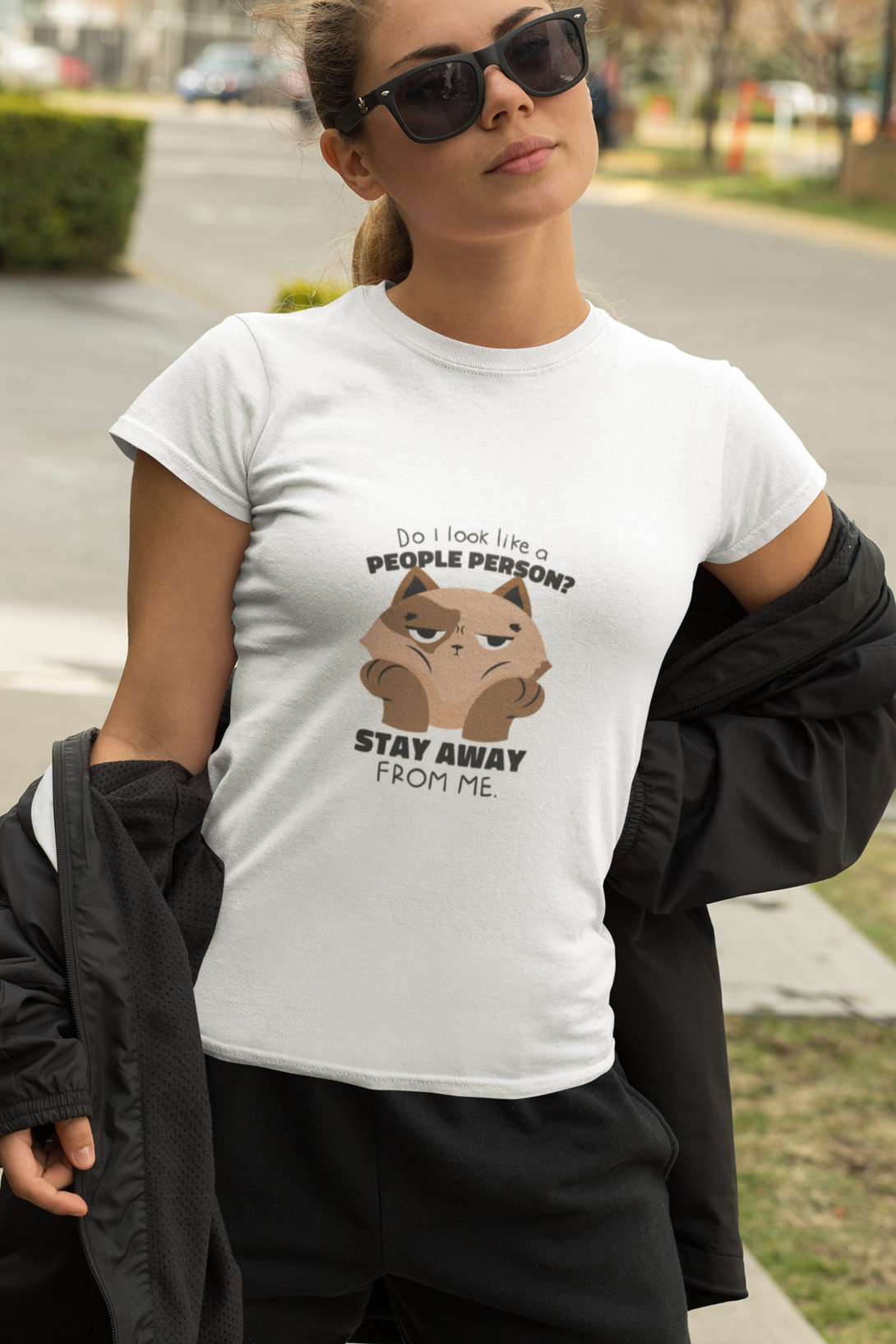 Anti Social Cat Printed T-Shirt For Women - WowWaves - 3