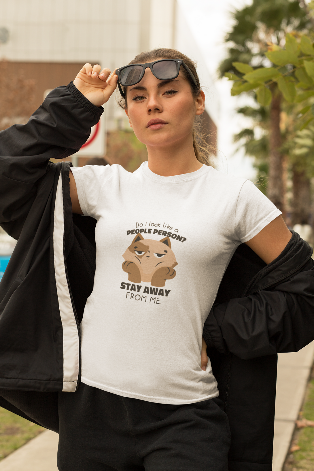 Anti Social Cat Printed T-Shirt For Women - WowWaves - 4