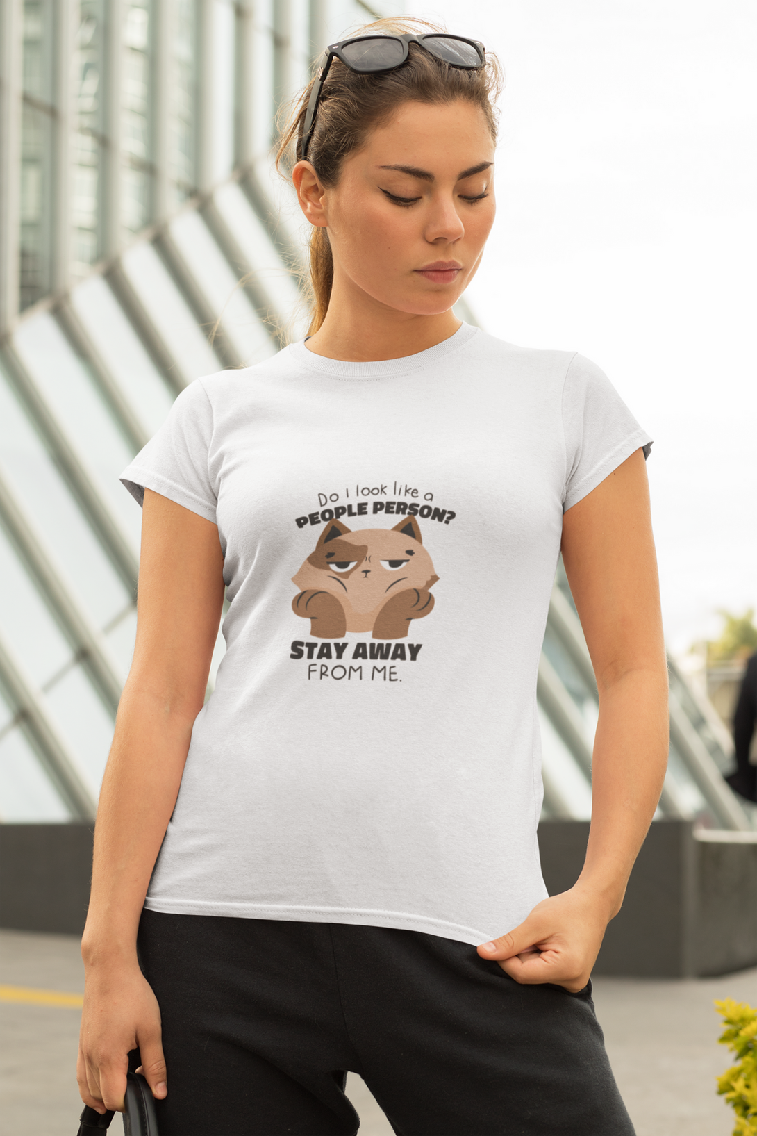 Anti Social Cat Printed T-Shirt For Women - WowWaves - 2