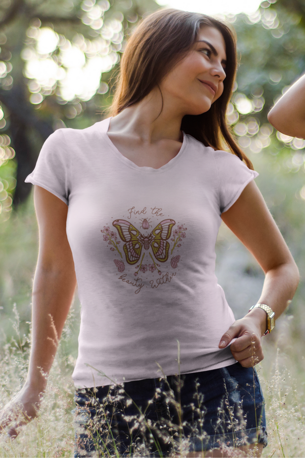 Find The Beauty Within Printed Scoop Neck T-Shirt For Women - WowWaves
