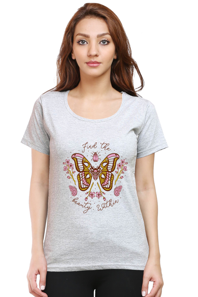 Find The Beauty Within Printed Scoop Neck T-Shirt For Women - WowWaves - 10