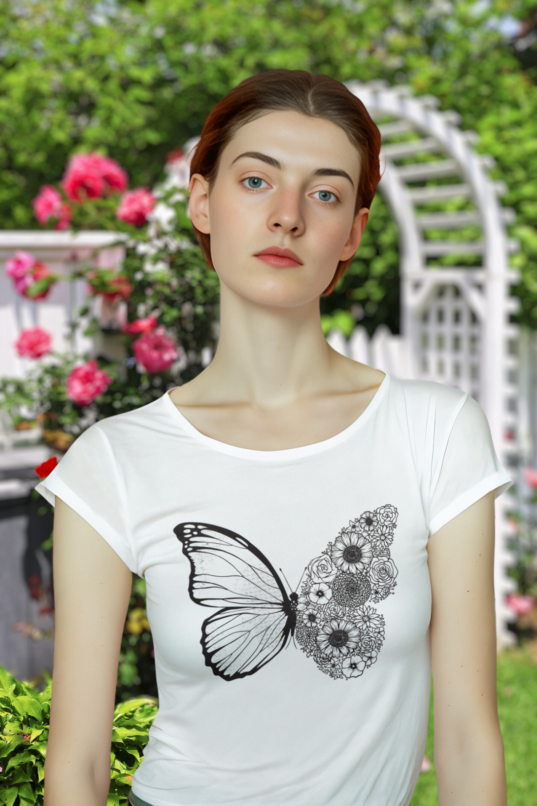 Floral Butterfly Printed Scoop Neck T-Shirt For Women - WowWaves - 5