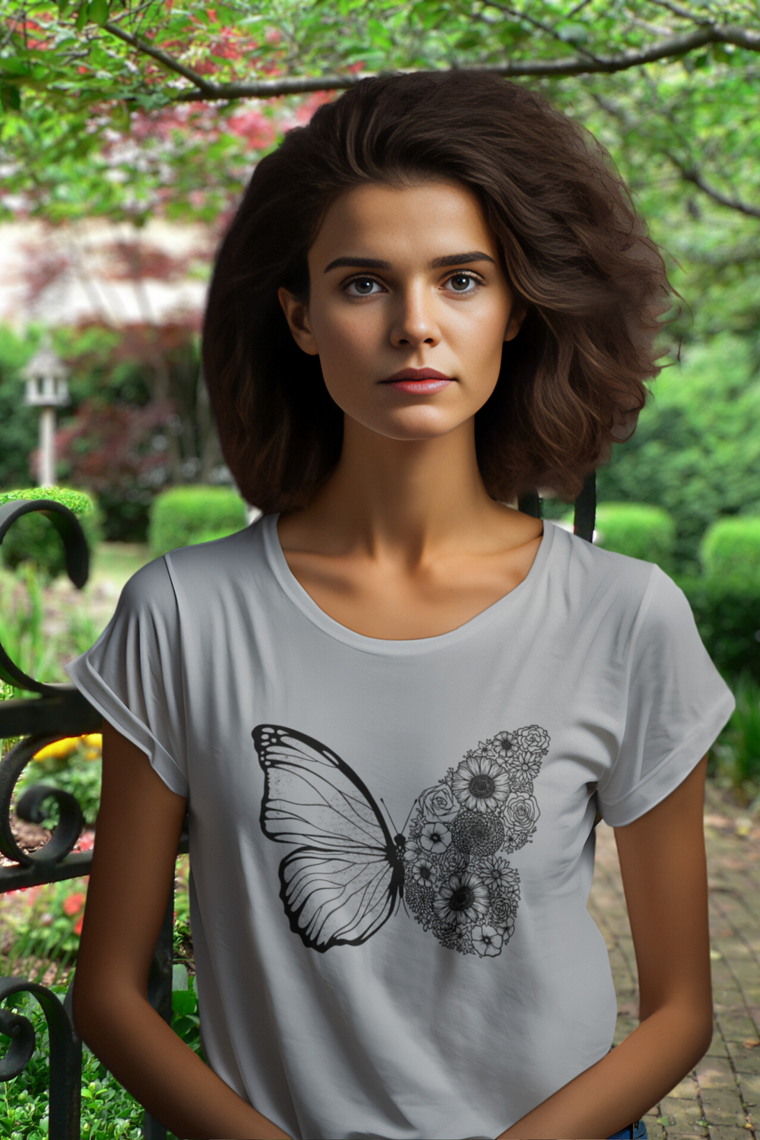 Floral Butterfly Printed Scoop Neck T-Shirt For Women - WowWaves - 6