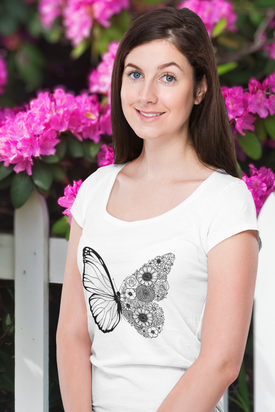 Floral Butterfly Printed Scoop Neck T-Shirt For Women - WowWaves - 4