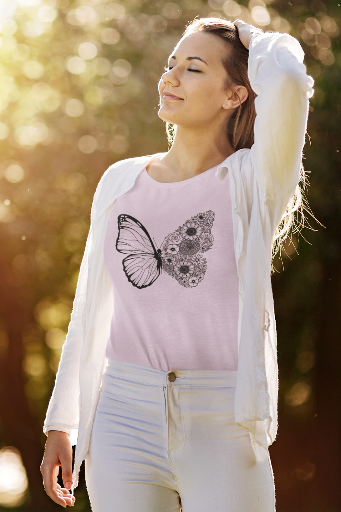 Floral Butterfly Printed Scoop Neck T-Shirt For Women - WowWaves - 2
