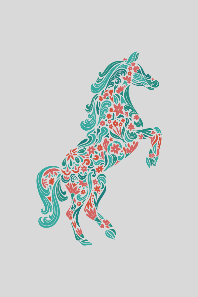 Floral Horse Printed T-Shirt For Women - WowWaves - 1