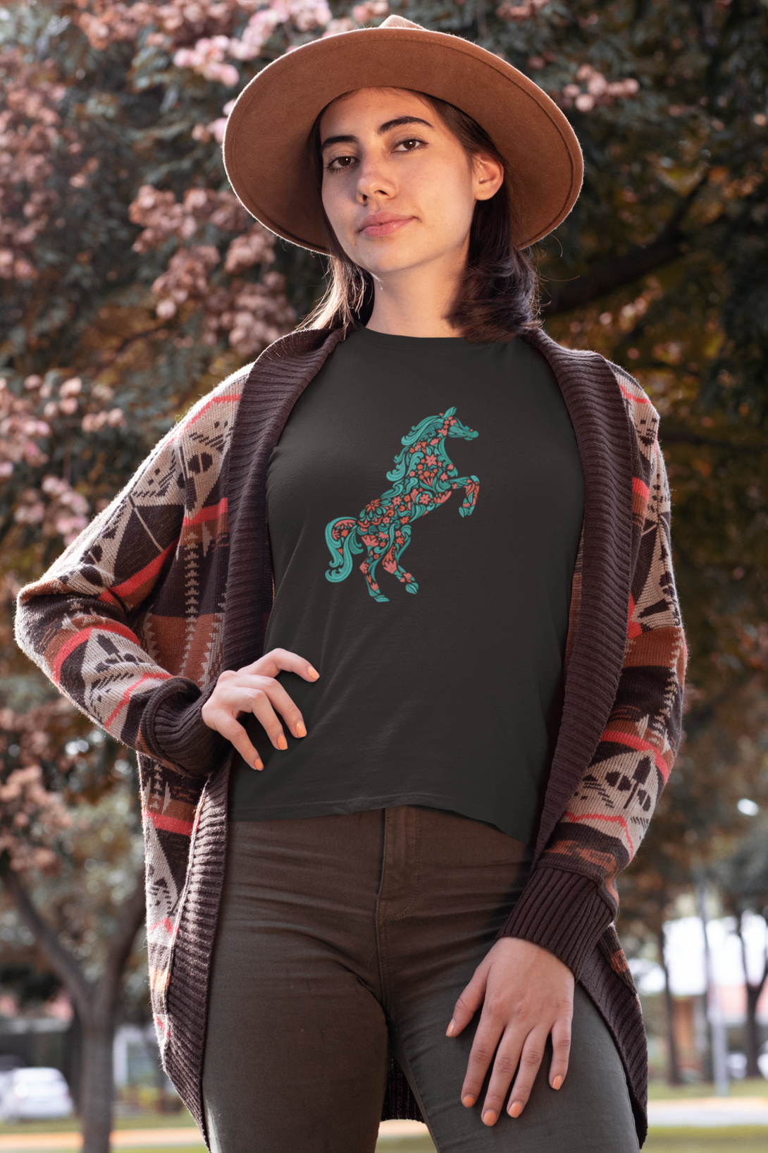 Floral Horse Printed T-Shirt For Women - WowWaves - 2