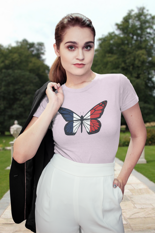 French Butterfly Printed T-Shirt For Women - WowWaves