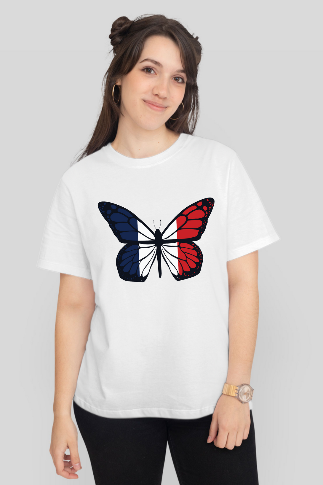 French Butterfly Printed T-Shirt For Women - WowWaves - 8