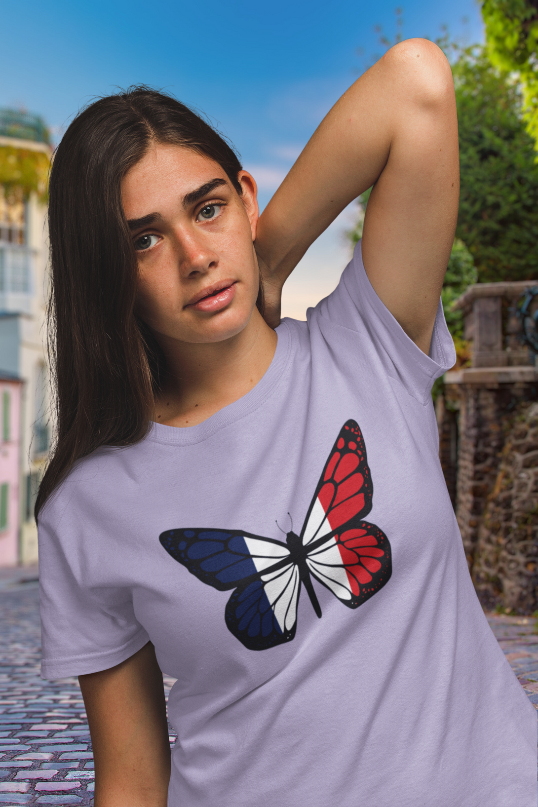 French Butterfly Printed T-Shirt For Women - WowWaves - 3