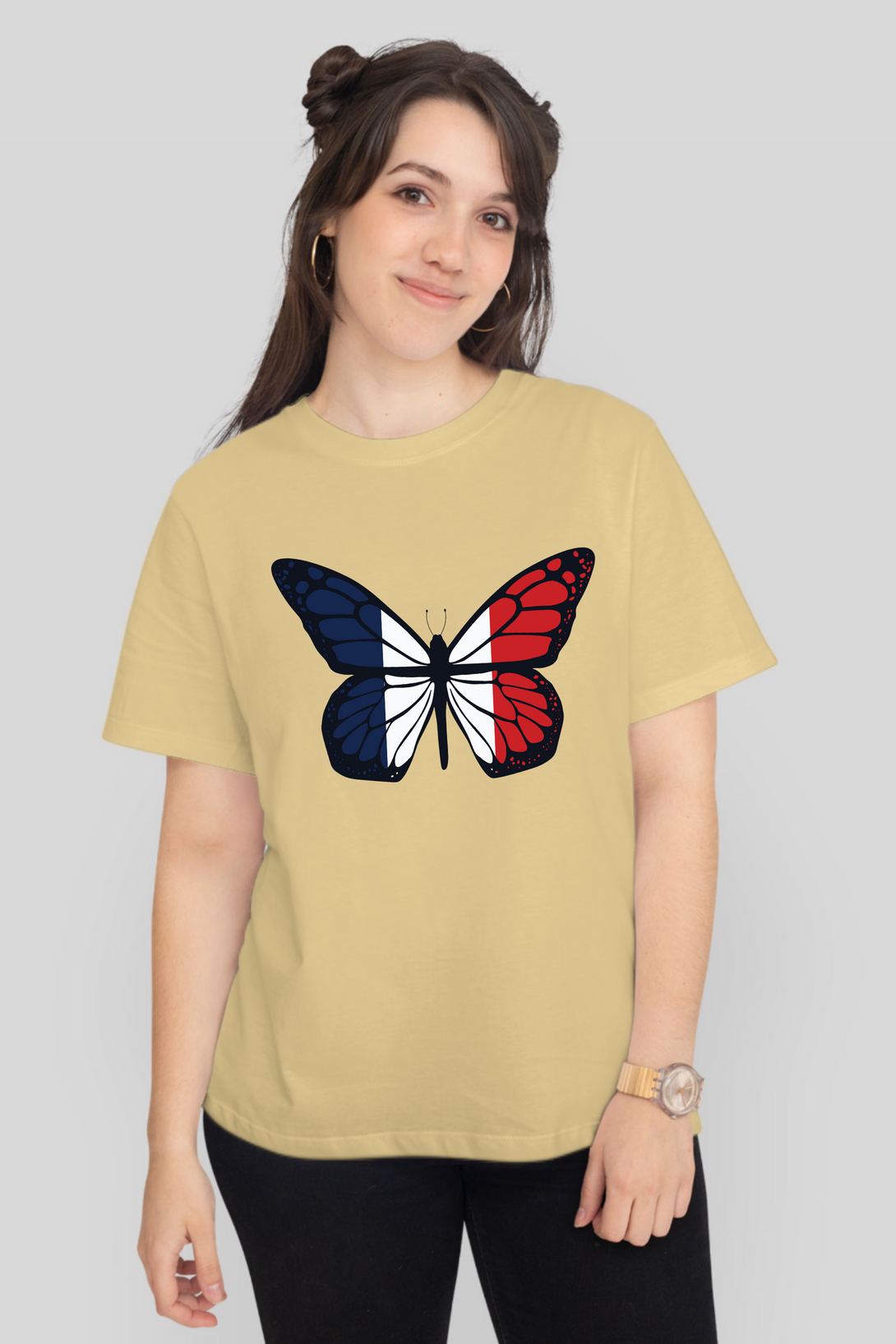 French Butterfly Printed T-Shirt For Women - WowWaves - 11