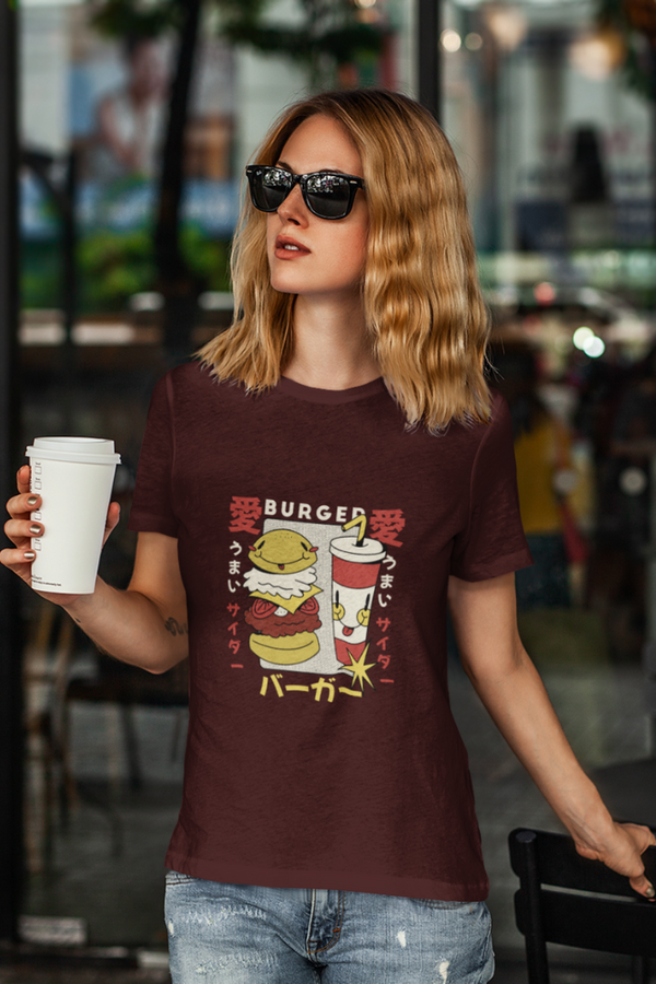 Retro Burger Soda Printed T-Shirt For Women - WowWaves