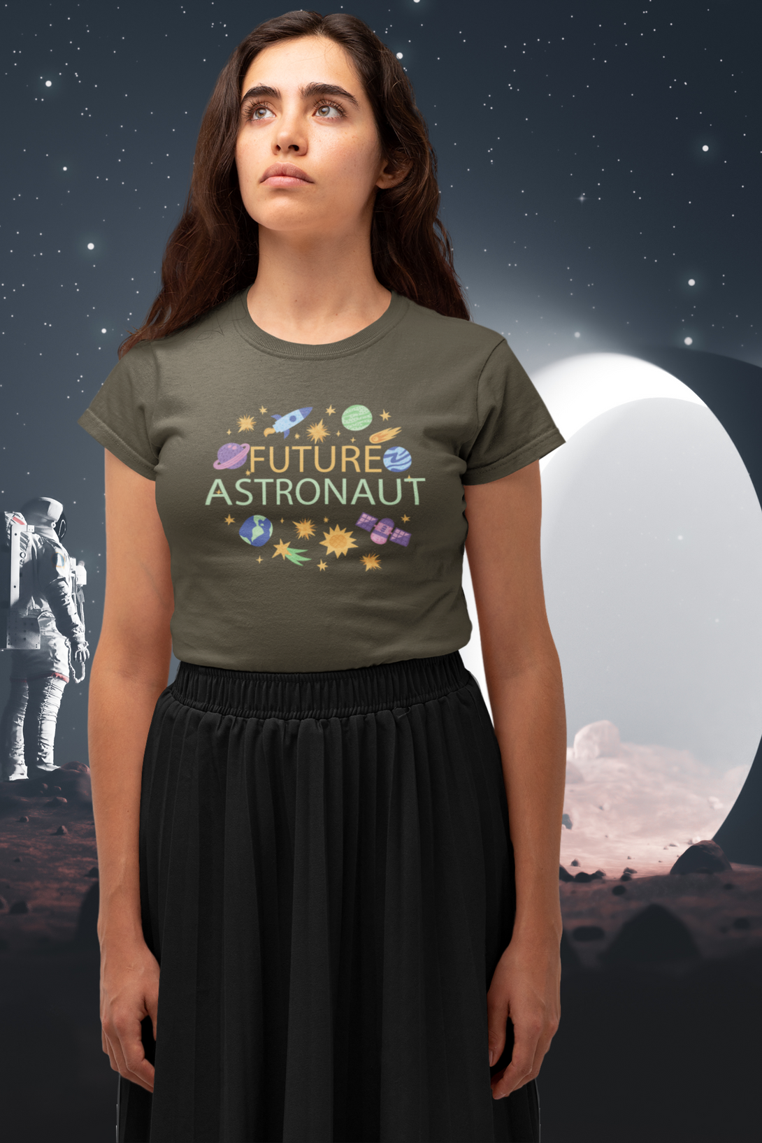 Future Astronaut Printed T-Shirt For Women - WowWaves - 3