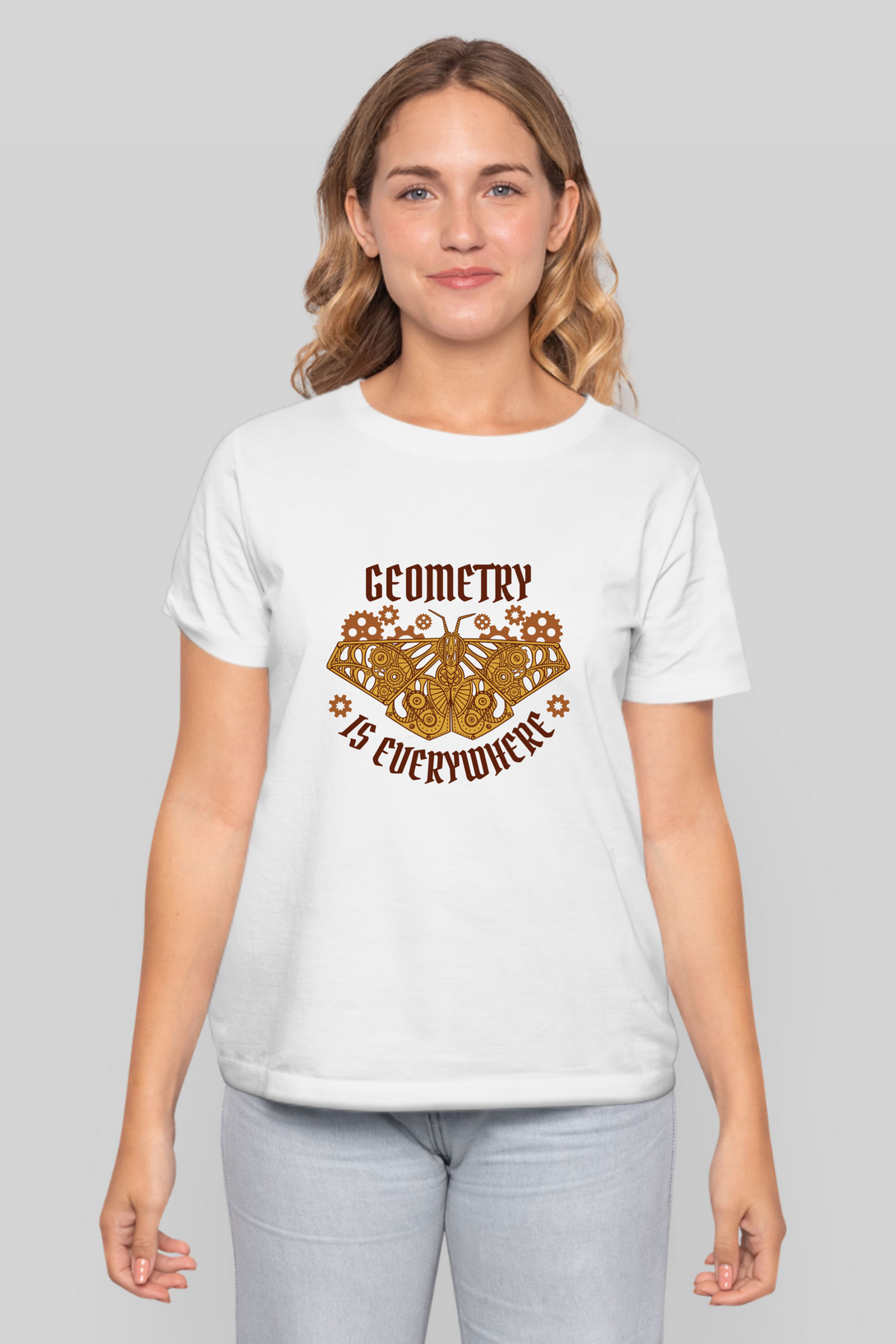 Geometry Moth Printed T-Shirt For Women - WowWaves - 8