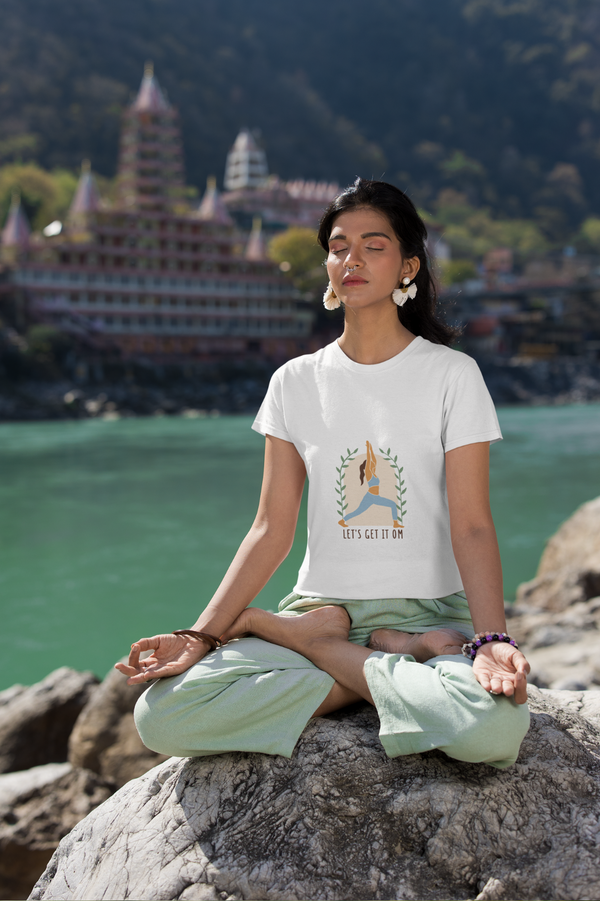 Yoga With Om Printed T-Shirt For Women - WowWaves