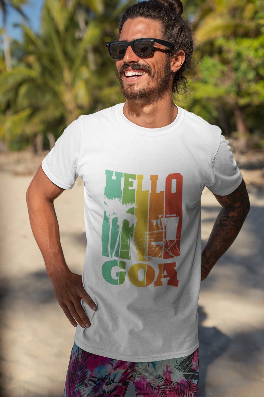 Hello Goa White Printed T-Shirt For Men - WowWaves