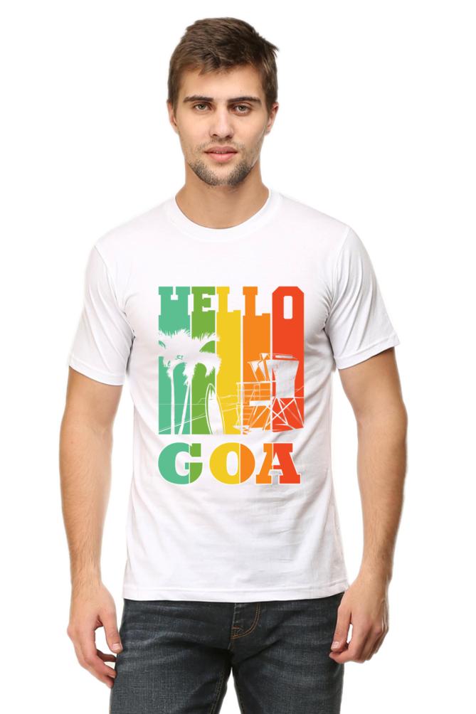 Hello Goa White Printed T-Shirt For Men - WowWaves - 7