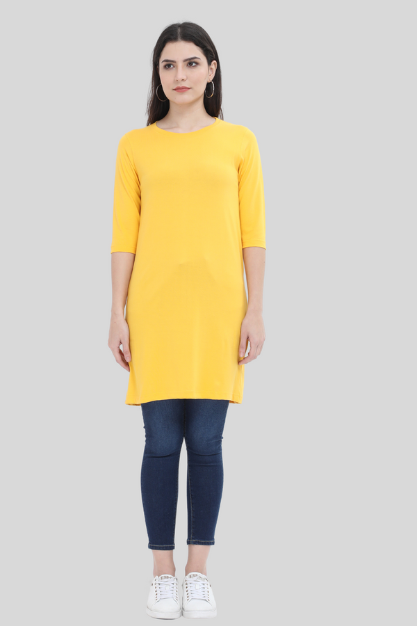 Golden Yellow T-Shirt Dress For Women - WowWaves