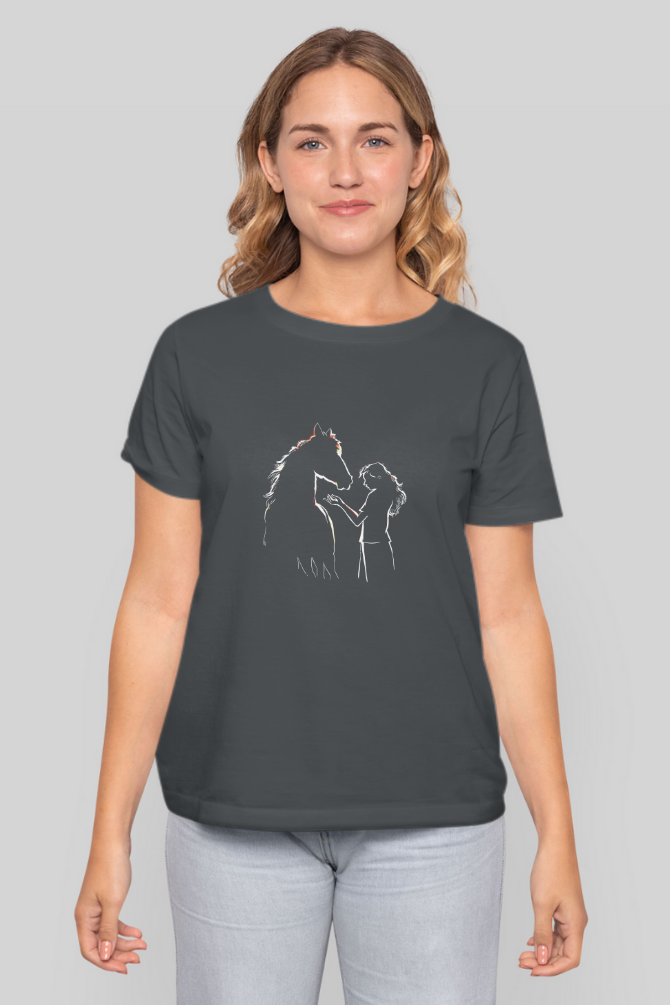 Horse Girl Silhouette Printed T-Shirt For Women - WowWaves - 10