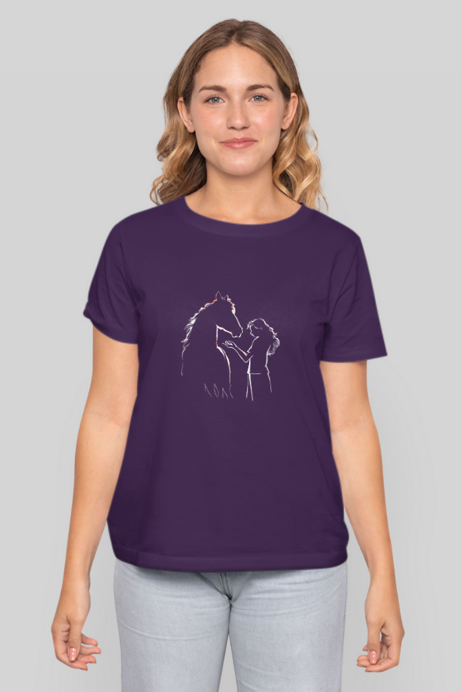 Horse Girl Silhouette Printed T-Shirt For Women - WowWaves - 11