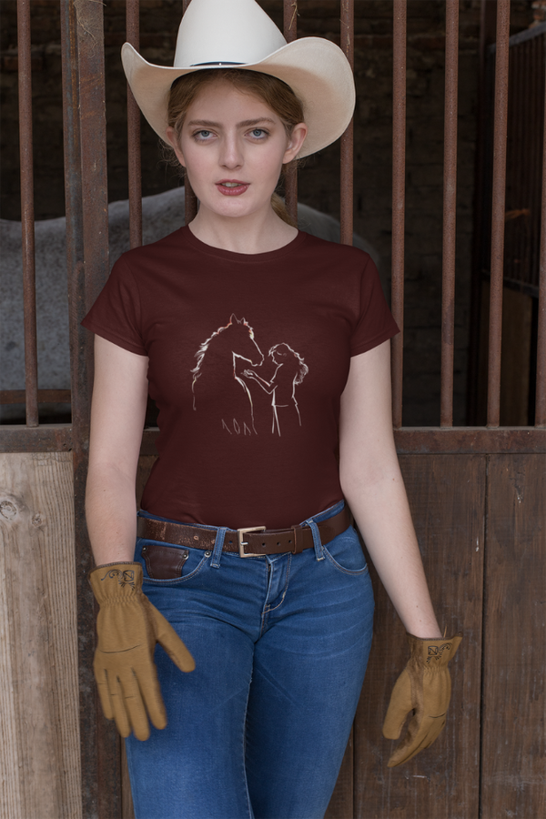 Horse Girl Silhouette Printed T-Shirt For Women - WowWaves