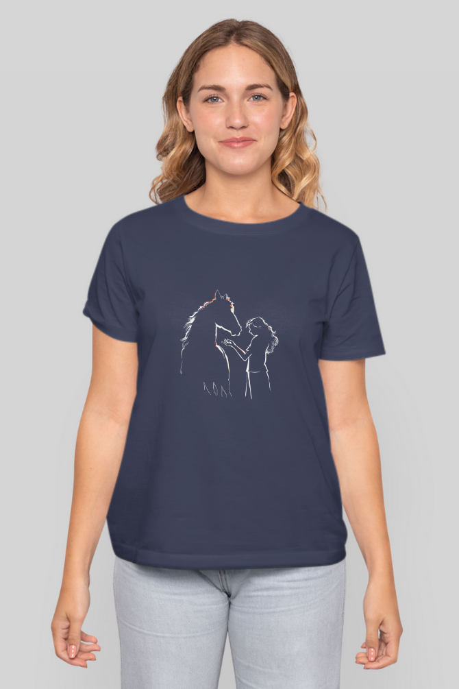 Horse Girl Silhouette Printed T-Shirt For Women - WowWaves - 8