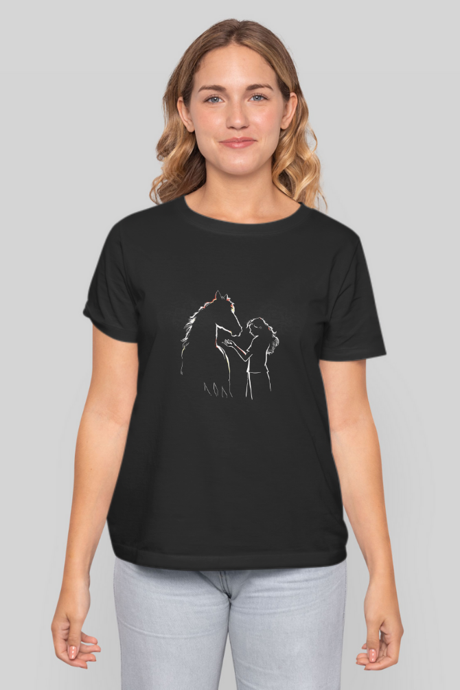 Horse Girl Silhouette Printed T-Shirt For Women - WowWaves - 7