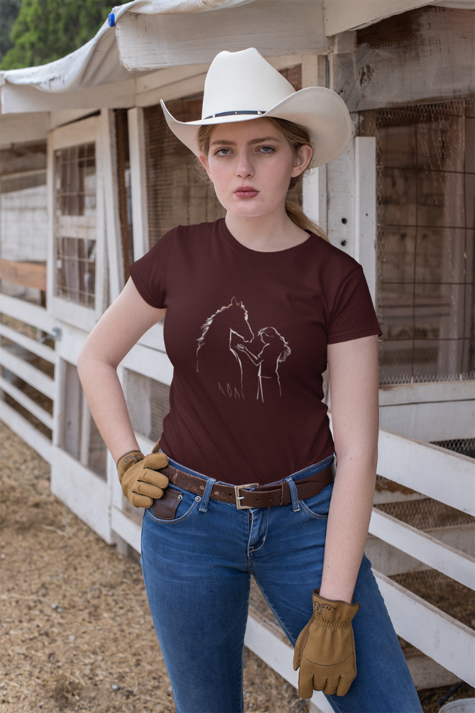 Horse Girl Silhouette Printed T-Shirt For Women - WowWaves - 2