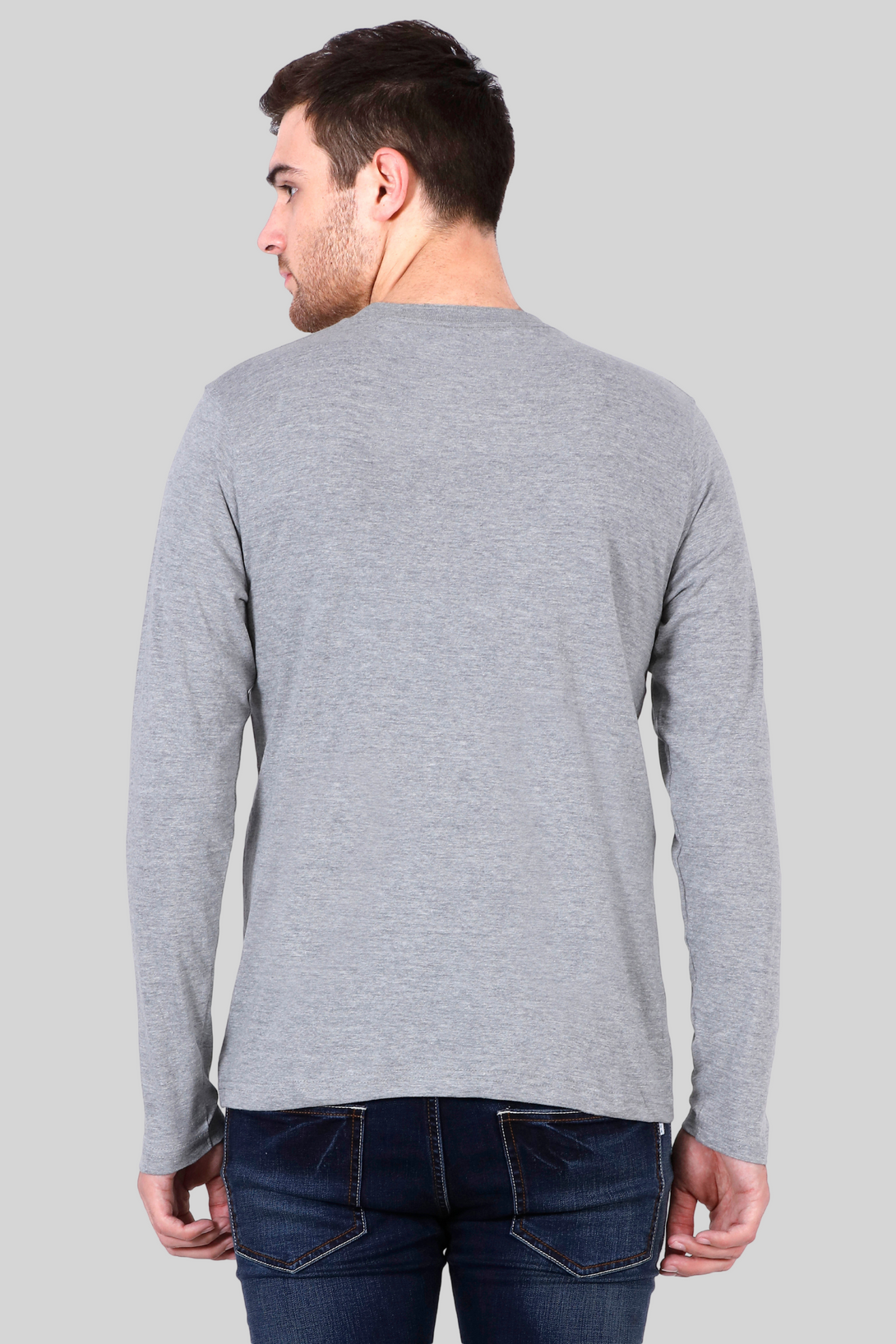 Grey Melange Full Sleeve T-Shirt For Men - WowWaves - 7
