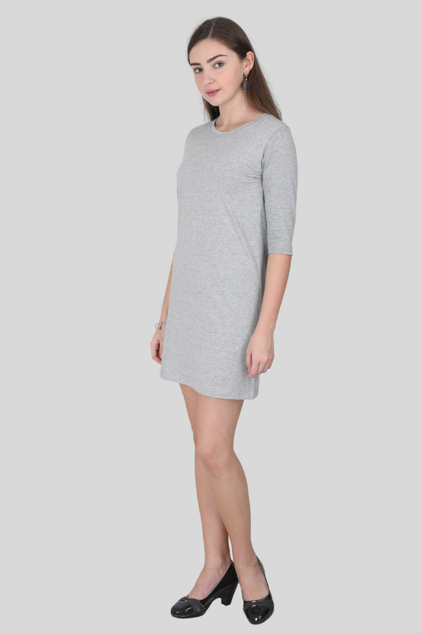 Grey Melange T-Shirt Dress For Women - WowWaves