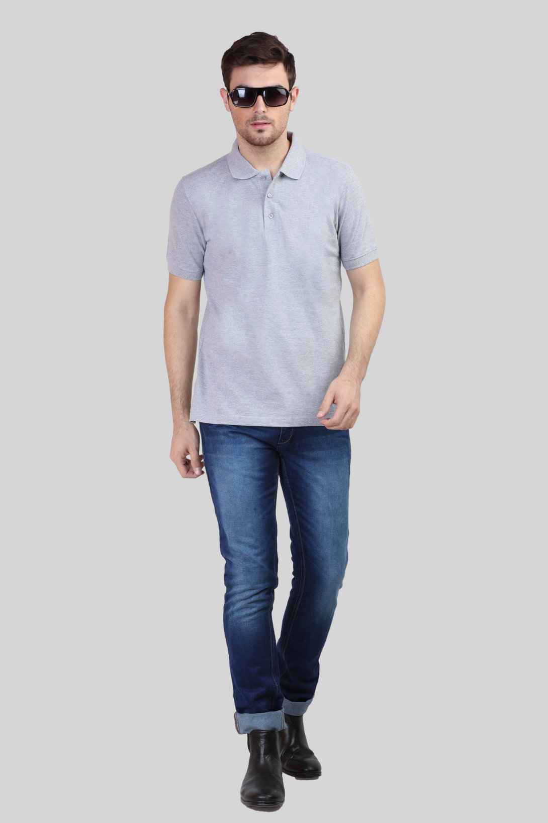 Grey Melange Polo T-Shirt For Men - WowWaves - 2