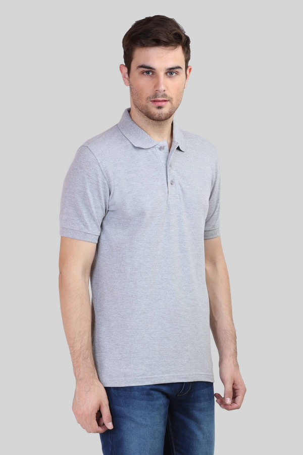 Grey Melange Polo T-Shirt For Men - WowWaves