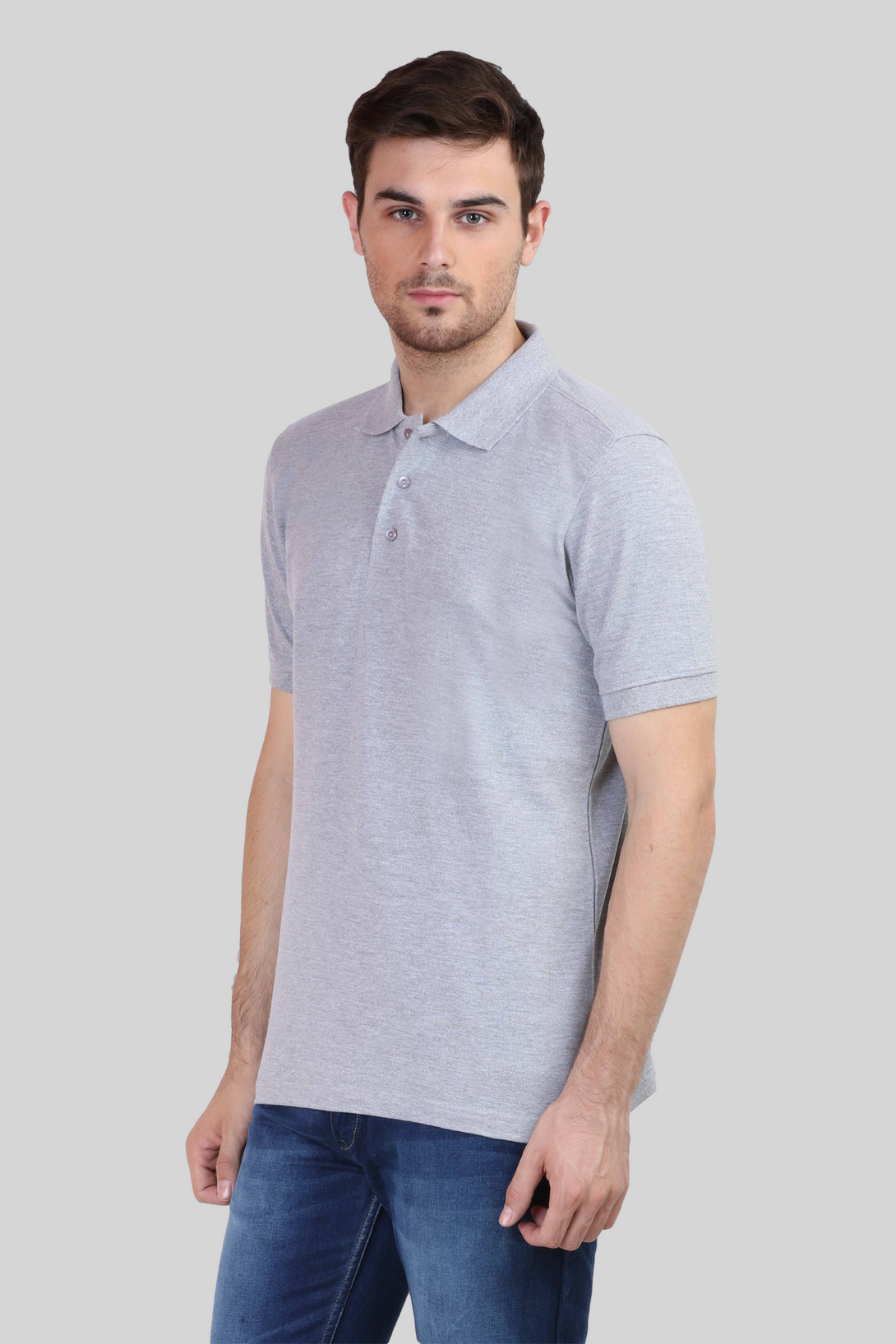 Grey Melange Polo T-Shirt For Men - WowWaves - 7