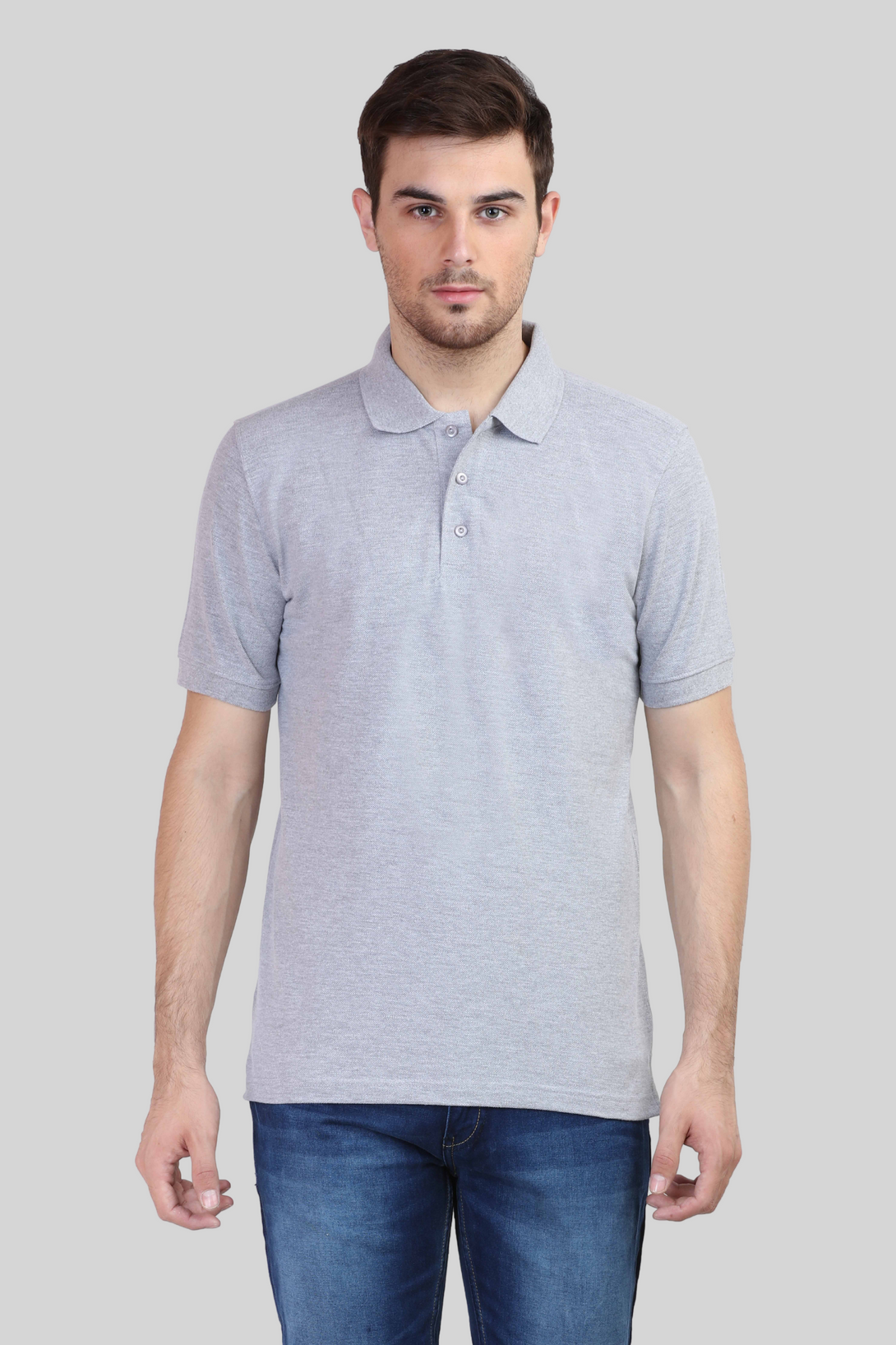 Grey Melange Polo T-Shirt For Men - WowWaves - 1