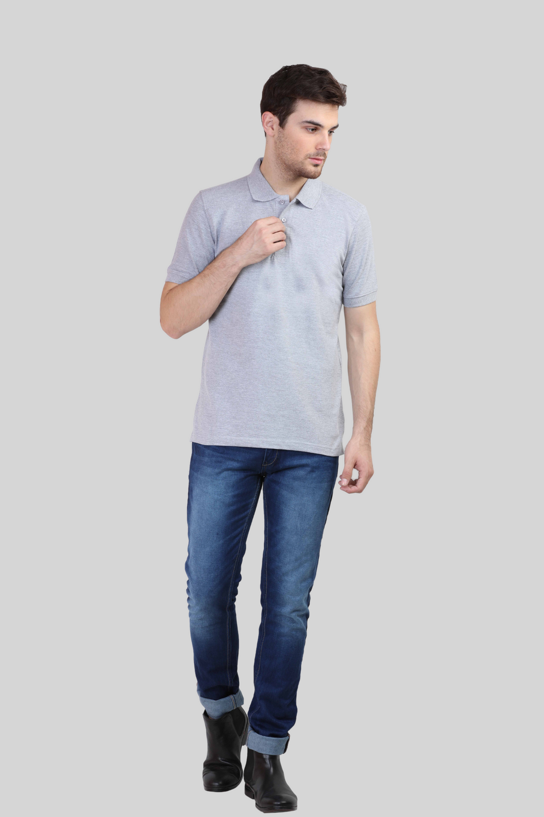 Grey Melange Polo T-Shirt For Men - WowWaves - 6