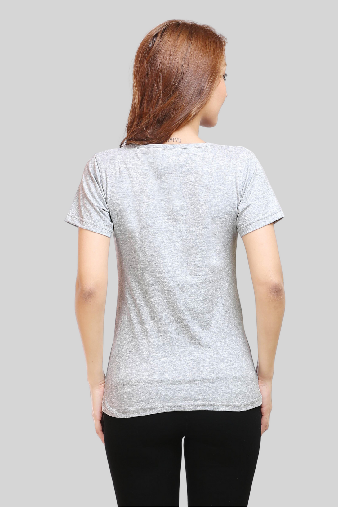 Grey Melange Scoop Neck T-Shirt For Women - WowWaves - 3