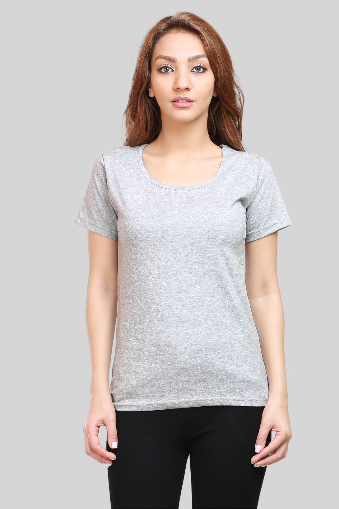 Grey Melange Scoop Neck T-Shirt For Women - WowWaves - 4
