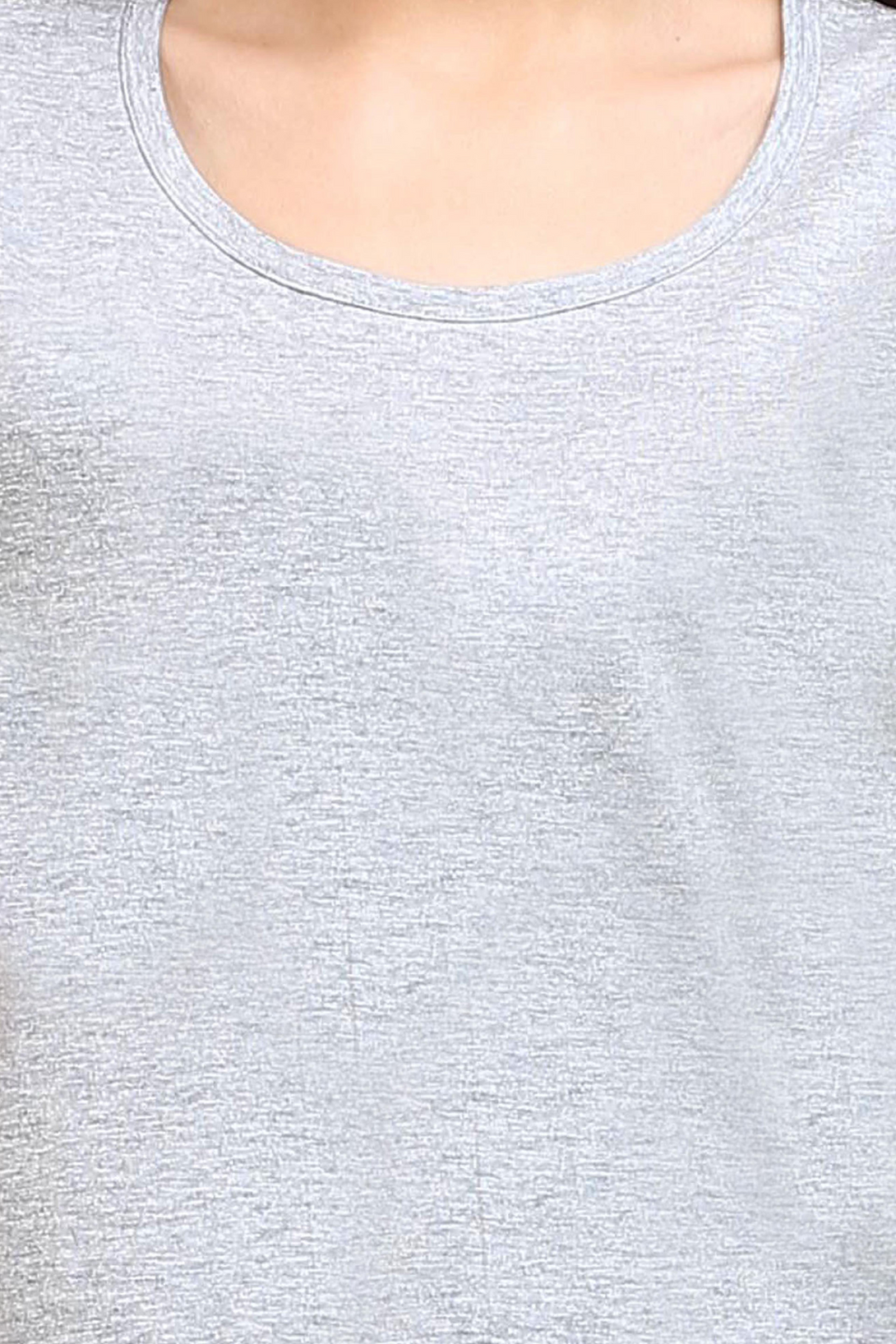 Grey Melange Scoop Neck T-Shirt For Women - WowWaves - 5