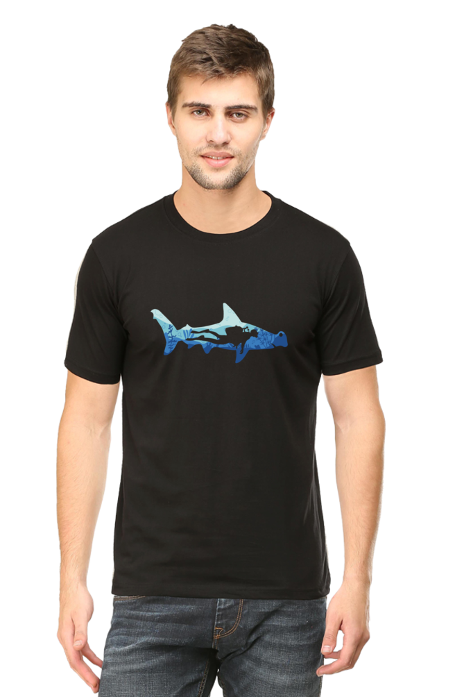 Hammerhead Shark Dive Printed T-Shirt For Men - WowWaves - 8