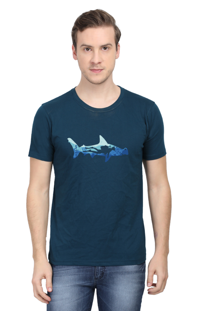 Hammerhead Shark Dive Printed T-Shirt For Men - WowWaves - 7