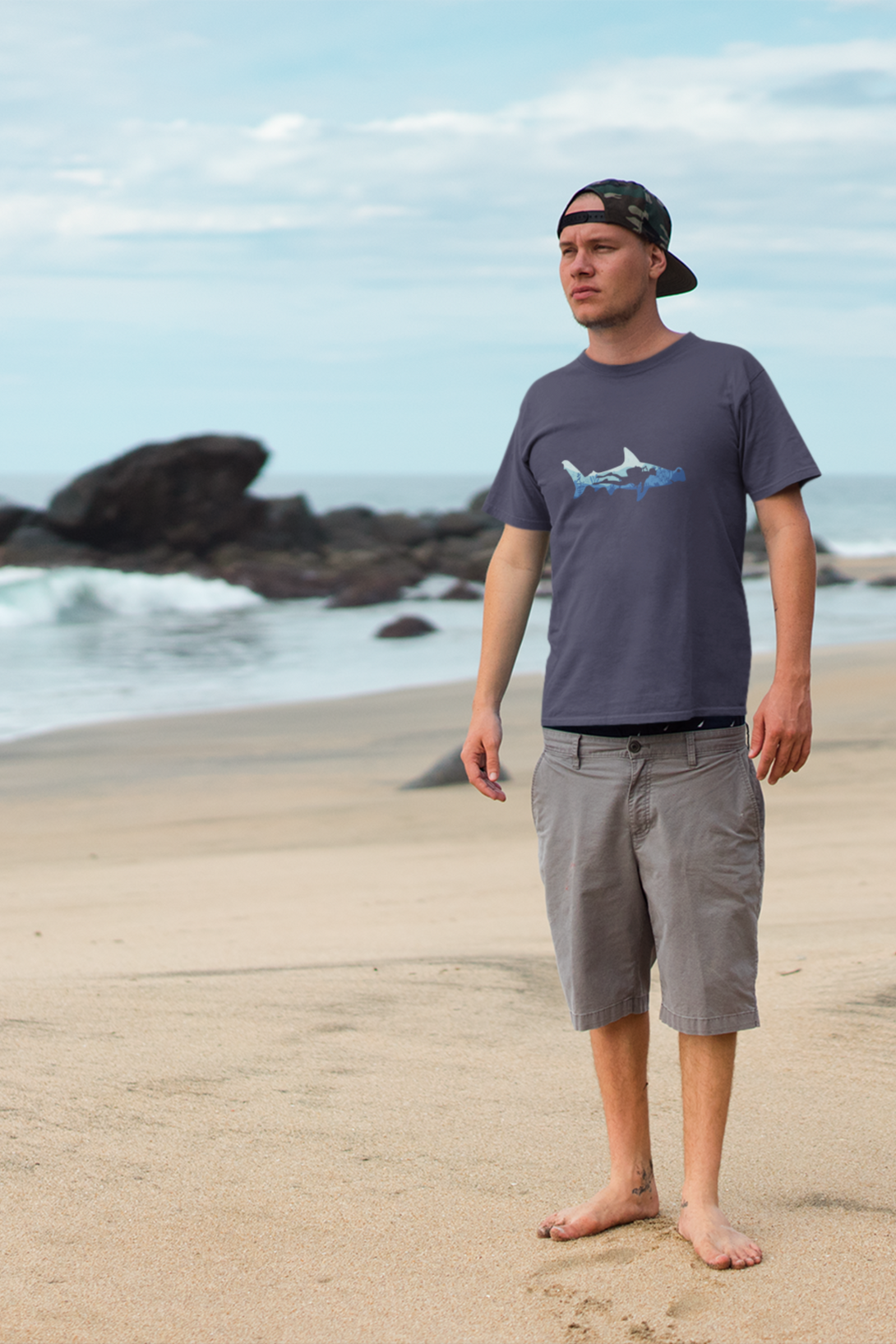 Hammerhead Shark Dive Printed T-Shirt For Men - WowWaves - 4