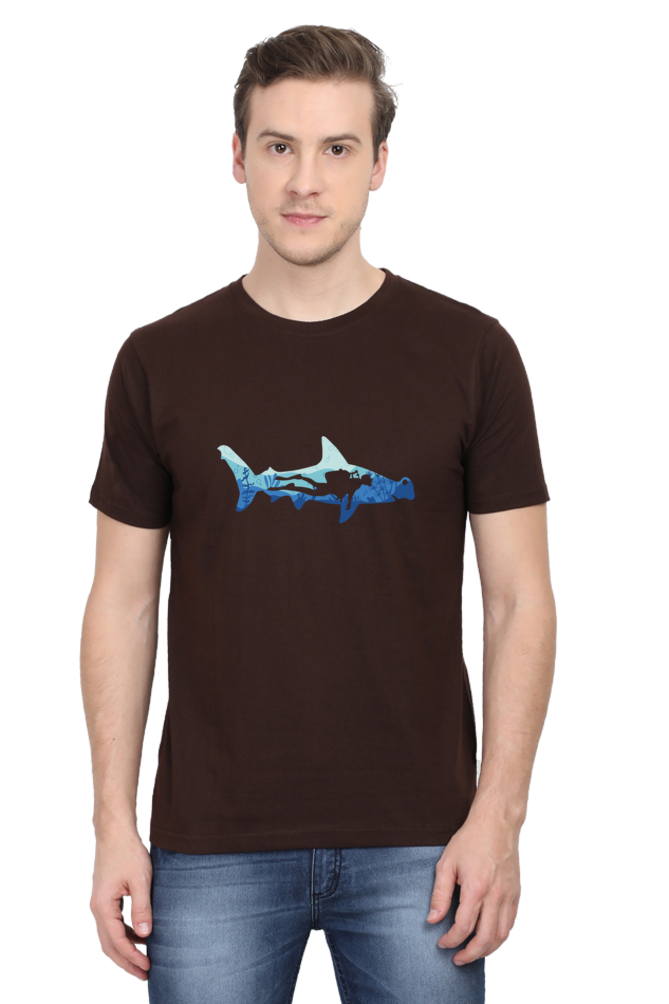 Hammerhead Shark Dive Printed T-Shirt For Men - WowWaves - 10