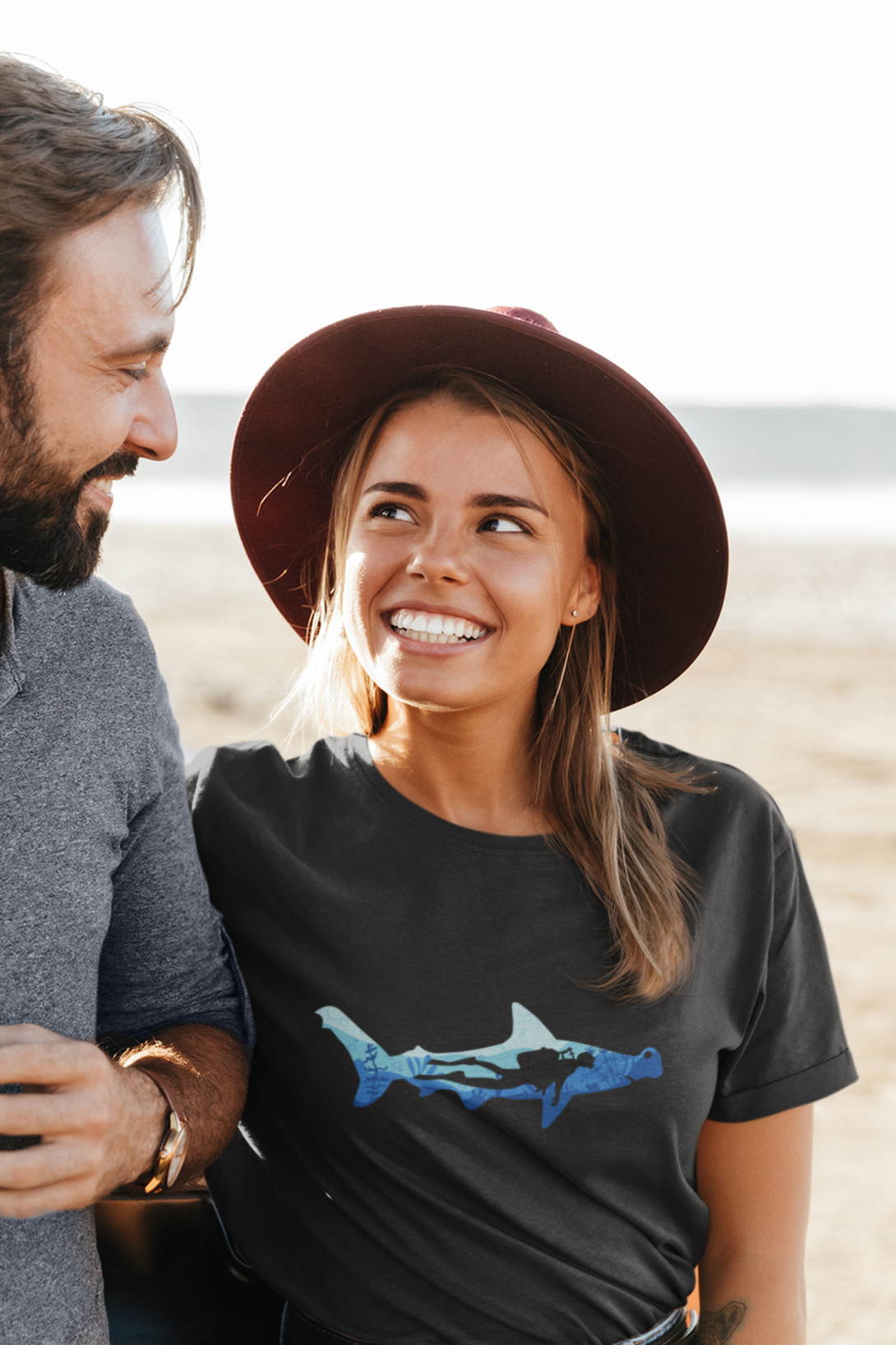 Hammerhead Shark Dive Printed T-Shirt For Women - WowWaves - 7