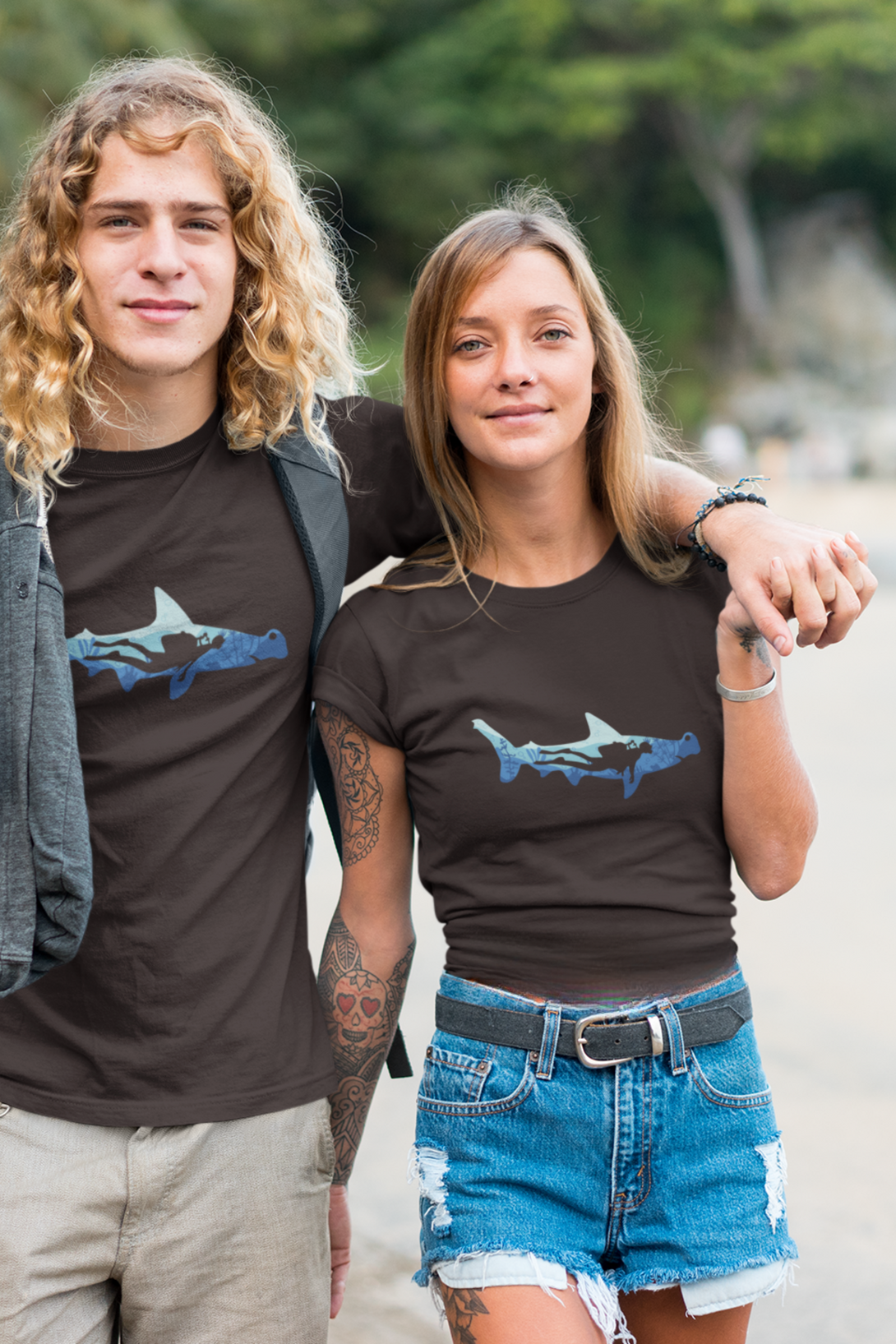 Hammerhead Shark Dive Printed T-Shirt For Women - WowWaves