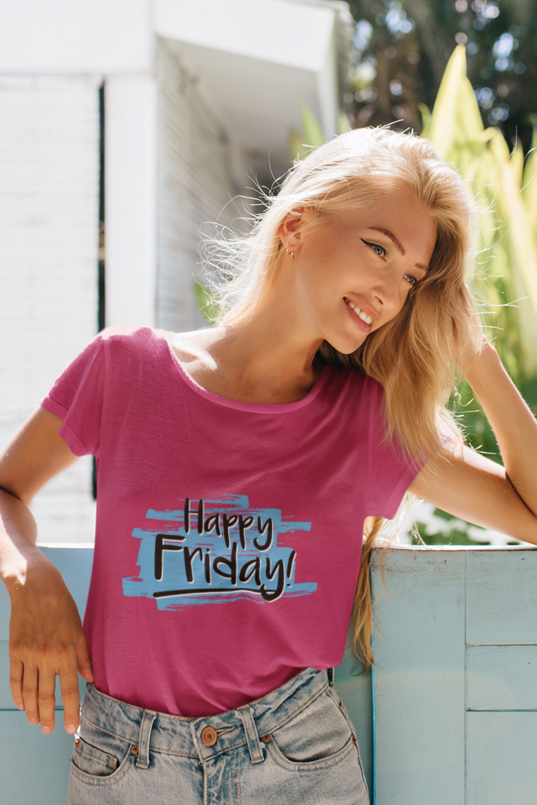 Happy Friday Printed Scoop Neck T-Shirt For Women - WowWaves - 3