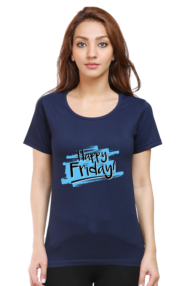 Happy Friday Printed Scoop Neck T-Shirt For Women - WowWaves - 13